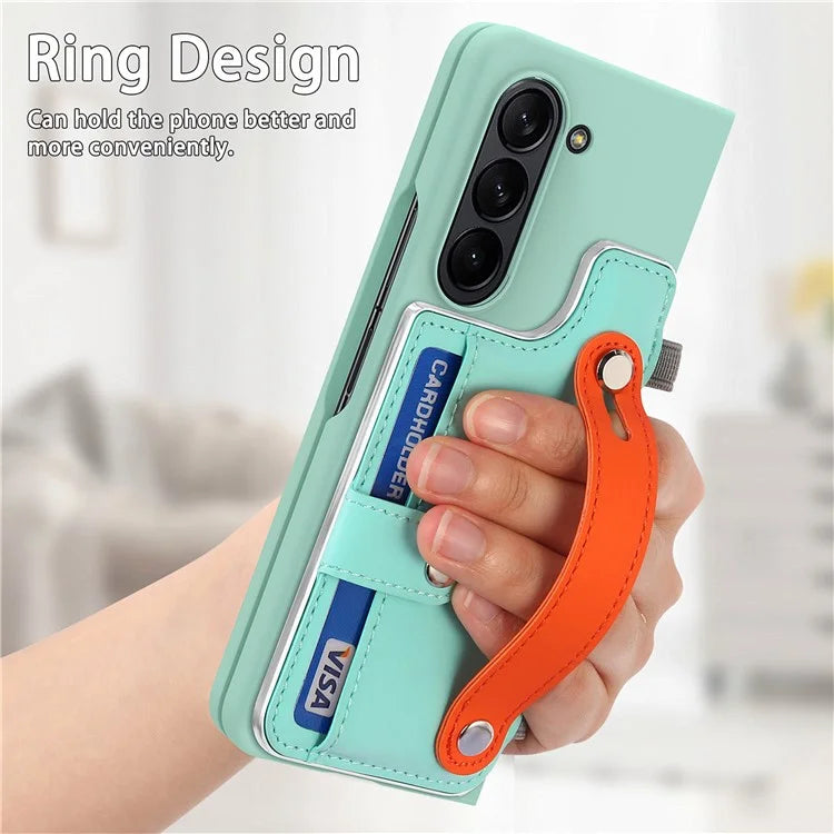 For Samsung Galaxy Z Fold6 5G Case Wristband Kickstand Leather+PC Phone Cover with Screen Film