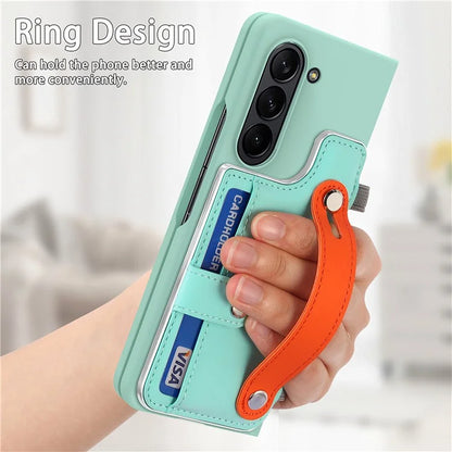For Samsung Galaxy Z Fold6 5G Case Wristband Kickstand Leather+PC Phone Cover with Screen Film