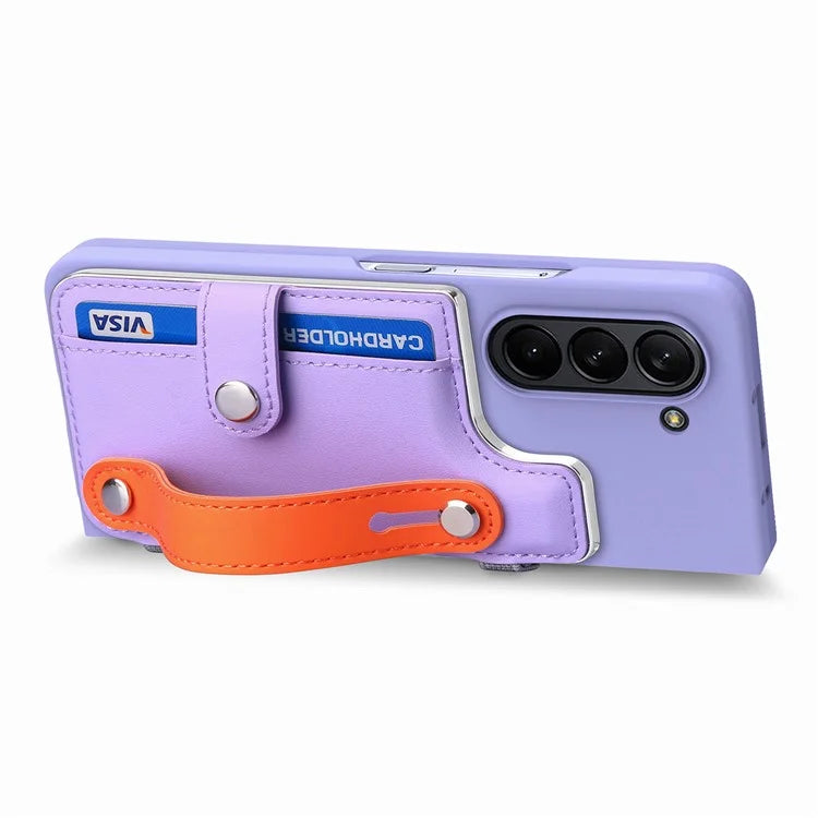 For Samsung Galaxy Z Fold6 5G Case Wristband Kickstand Leather+PC Phone Cover with Screen Film