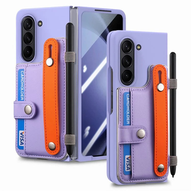For Samsung Galaxy Z Fold6 5G Case Wristband Kickstand Leather+PC Phone Cover with Screen Film