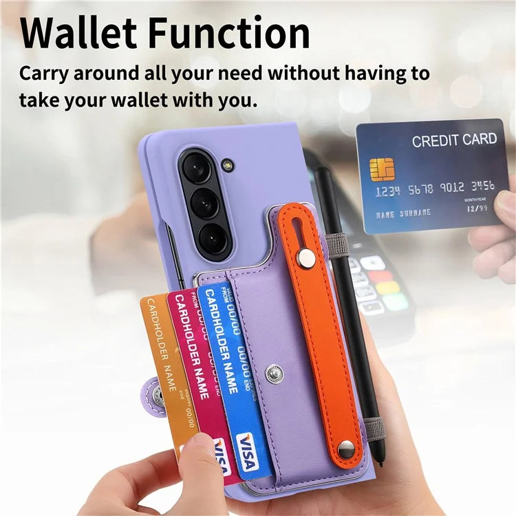 For Samsung Galaxy Z Fold6 5G Case Wristband Kickstand Leather+PC Phone Cover with Screen Film