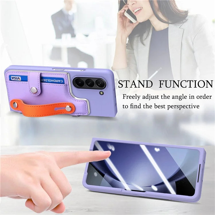 For Samsung Galaxy Z Fold6 5G Case Wristband Kickstand Leather+PC Phone Cover with Screen Film