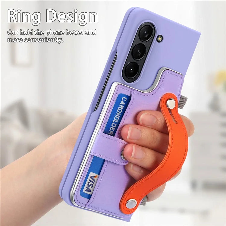For Samsung Galaxy Z Fold6 5G Case Wristband Kickstand Leather+PC Phone Cover with Screen Film