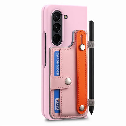For Samsung Galaxy Z Fold6 5G Case Wristband Kickstand Leather+PC Phone Cover with Screen Film