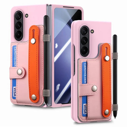For Samsung Galaxy Z Fold6 5G Case Wristband Kickstand Leather+PC Phone Cover with Screen Film