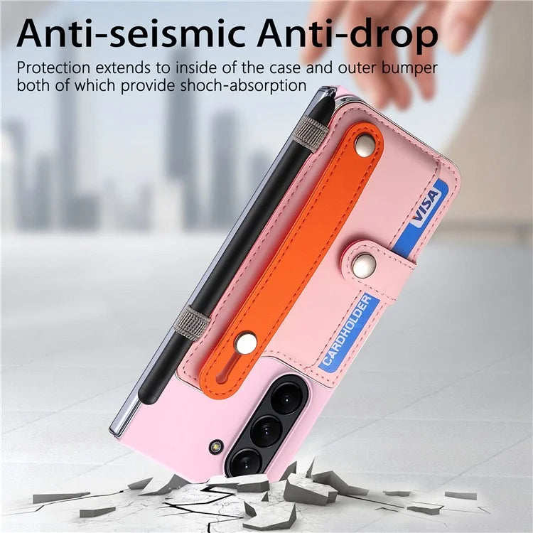 For Samsung Galaxy Z Fold6 5G Case Wristband Kickstand Leather+PC Phone Cover with Screen Film