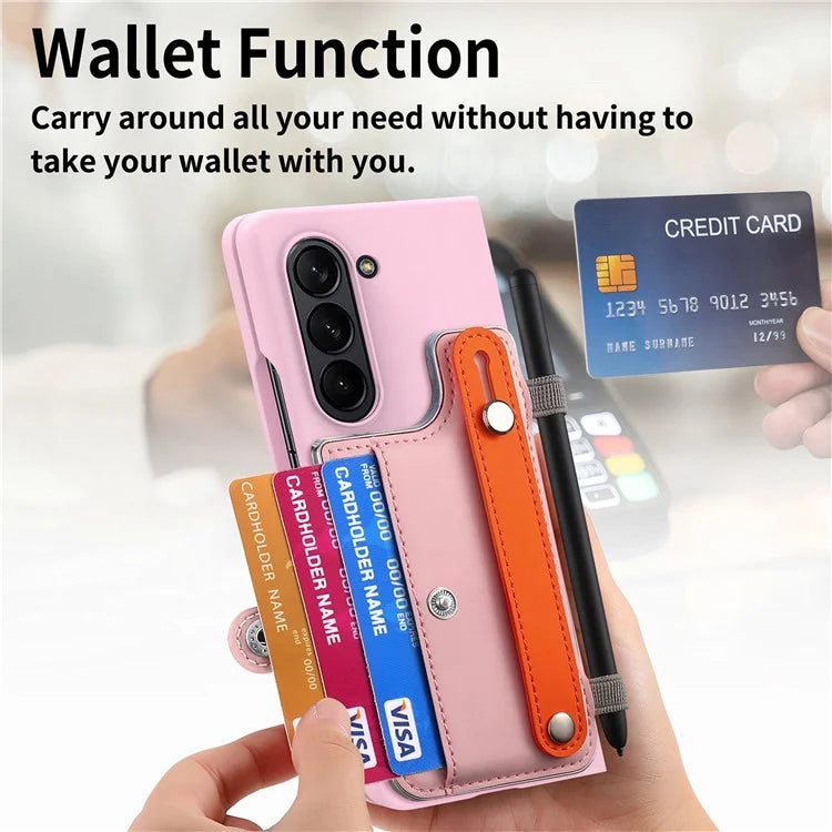 For Samsung Galaxy Z Fold6 5G Case Wristband Kickstand Leather+PC Phone Cover with Screen Film