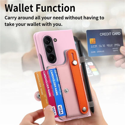 For Samsung Galaxy Z Fold6 5G Case Wristband Kickstand Leather+PC Phone Cover with Screen Film