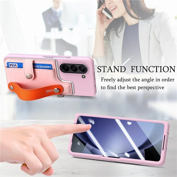 For Samsung Galaxy Z Fold6 5G Case Wristband Kickstand Leather+PC Phone Cover with Screen Film