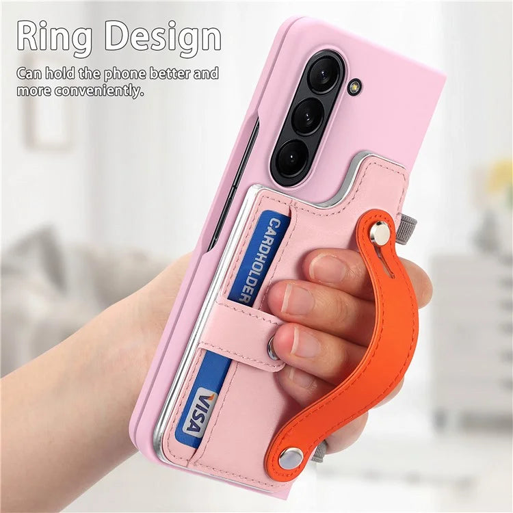 For Samsung Galaxy Z Fold6 5G Case Wristband Kickstand Leather+PC Phone Cover with Screen Film