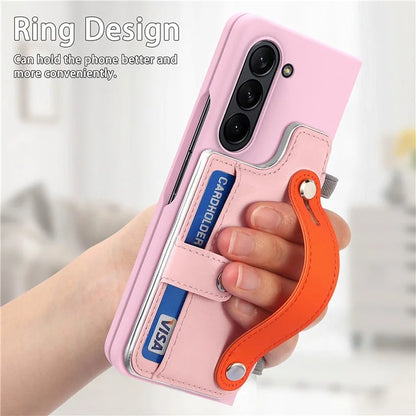For Samsung Galaxy Z Fold6 5G Case Wristband Kickstand Leather+PC Phone Cover with Screen Film