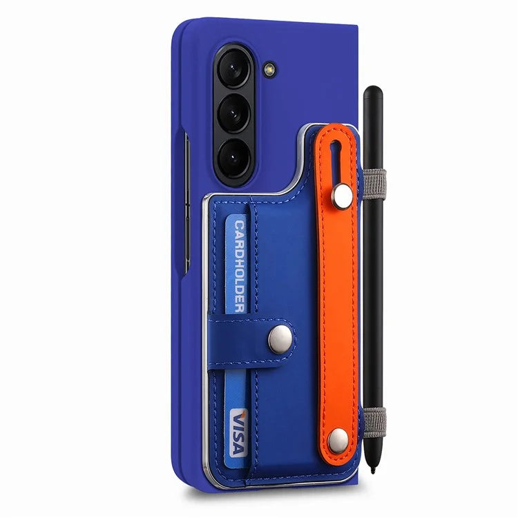 For Samsung Galaxy Z Fold6 5G Case Wristband Kickstand Leather+PC Phone Cover with Screen Film