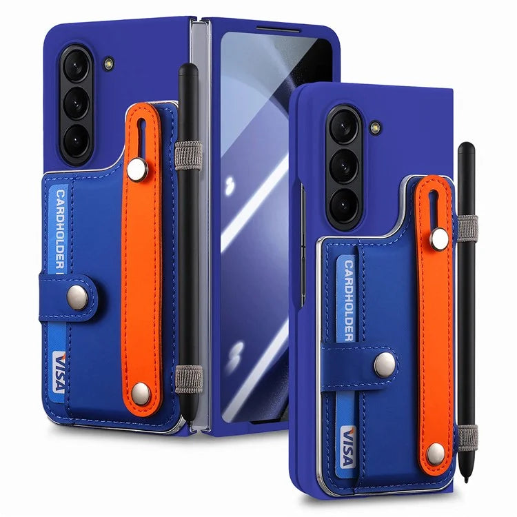 For Samsung Galaxy Z Fold6 5G Case Wristband Kickstand Leather+PC Phone Cover with Screen Film
