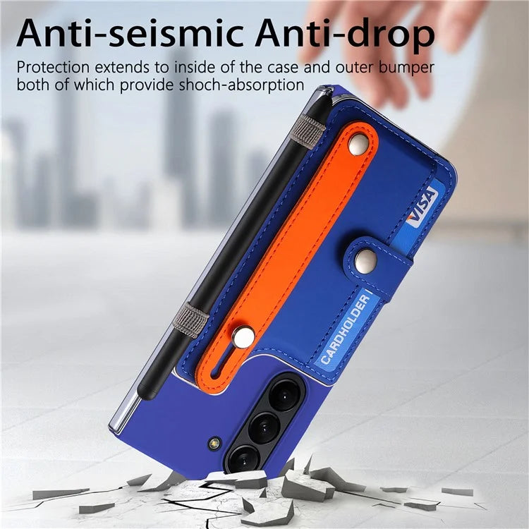 For Samsung Galaxy Z Fold6 5G Case Wristband Kickstand Leather+PC Phone Cover with Screen Film