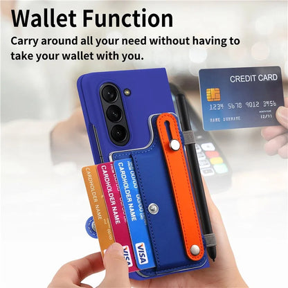 For Samsung Galaxy Z Fold6 5G Case Wristband Kickstand Leather+PC Phone Cover with Screen Film