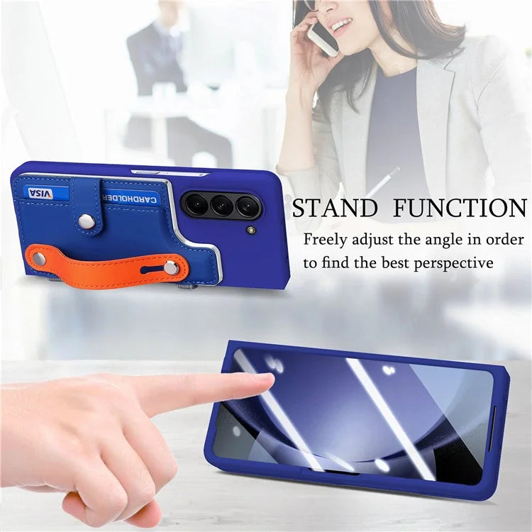 For Samsung Galaxy Z Fold6 5G Case Wristband Kickstand Leather+PC Phone Cover with Screen Film