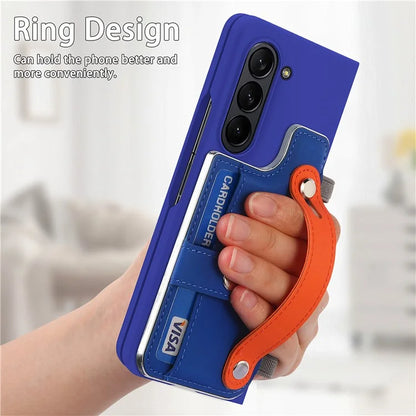 For Samsung Galaxy Z Fold6 5G Case Wristband Kickstand Leather+PC Phone Cover with Screen Film