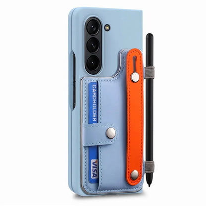 For Samsung Galaxy Z Fold6 5G Case Wristband Kickstand Leather+PC Phone Cover with Screen Film