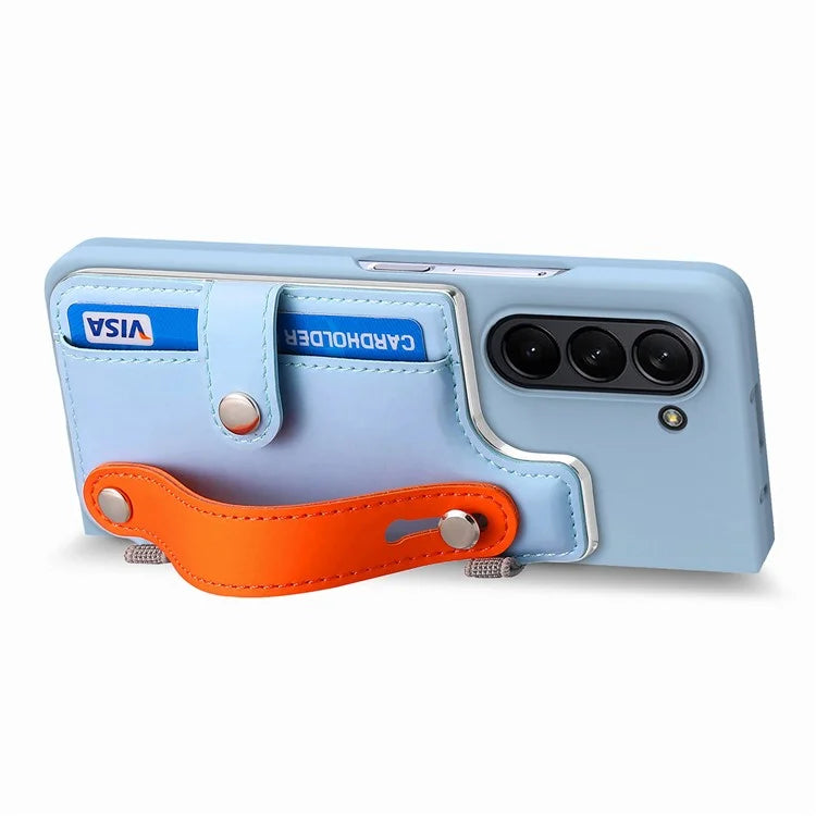 For Samsung Galaxy Z Fold6 5G Case Wristband Kickstand Leather+PC Phone Cover with Screen Film