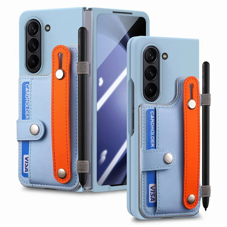 For Samsung Galaxy Z Fold6 5G Case Wristband Kickstand Leather+PC Phone Cover with Screen Film