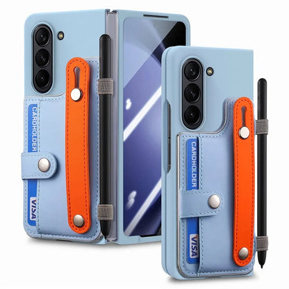 For Samsung Galaxy Z Fold6 5G Case Wristband Kickstand Leather+PC Phone Cover with Screen Film
