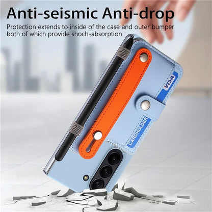 For Samsung Galaxy Z Fold6 5G Case Wristband Kickstand Leather+PC Phone Cover with Screen Film