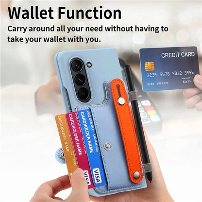 For Samsung Galaxy Z Fold6 5G Case Wristband Kickstand Leather+PC Phone Cover with Screen Film