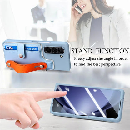 For Samsung Galaxy Z Fold6 5G Case Wristband Kickstand Leather+PC Phone Cover with Screen Film