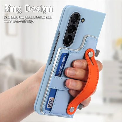 For Samsung Galaxy Z Fold6 5G Case Wristband Kickstand Leather+PC Phone Cover with Screen Film