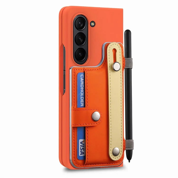 For Samsung Galaxy Z Fold6 5G Case Wristband Kickstand Leather+PC Phone Cover with Screen Film