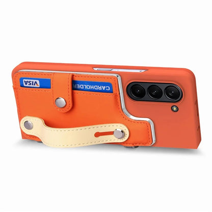 For Samsung Galaxy Z Fold6 5G Case Wristband Kickstand Leather+PC Phone Cover with Screen Film