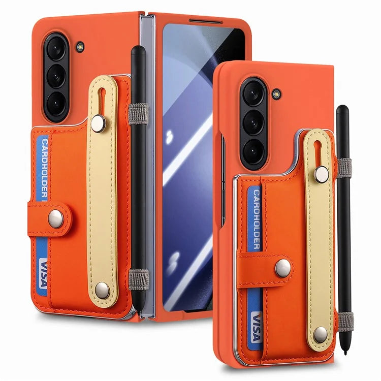 For Samsung Galaxy Z Fold6 5G Case Wristband Kickstand Leather+PC Phone Cover with Screen Film