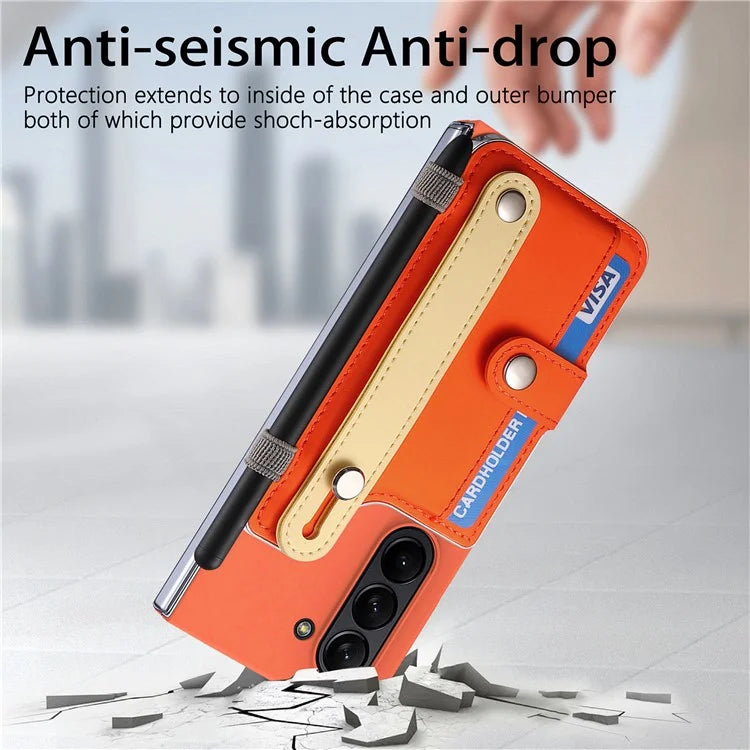 For Samsung Galaxy Z Fold6 5G Case Wristband Kickstand Leather+PC Phone Cover with Screen Film