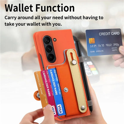 For Samsung Galaxy Z Fold6 5G Case Wristband Kickstand Leather+PC Phone Cover with Screen Film