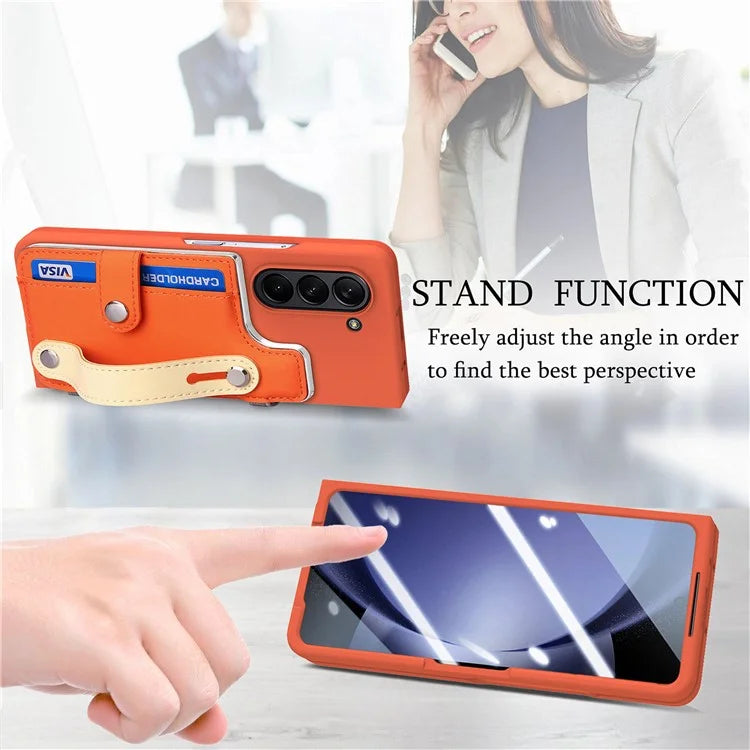For Samsung Galaxy Z Fold6 5G Case Wristband Kickstand Leather+PC Phone Cover with Screen Film