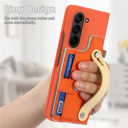 For Samsung Galaxy Z Fold6 5G Case Wristband Kickstand Leather+PC Phone Cover with Screen Film