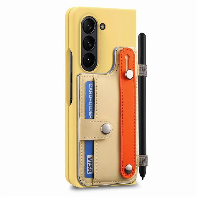 For Samsung Galaxy Z Fold6 5G Case Wristband Kickstand Leather+PC Phone Cover with Screen Film