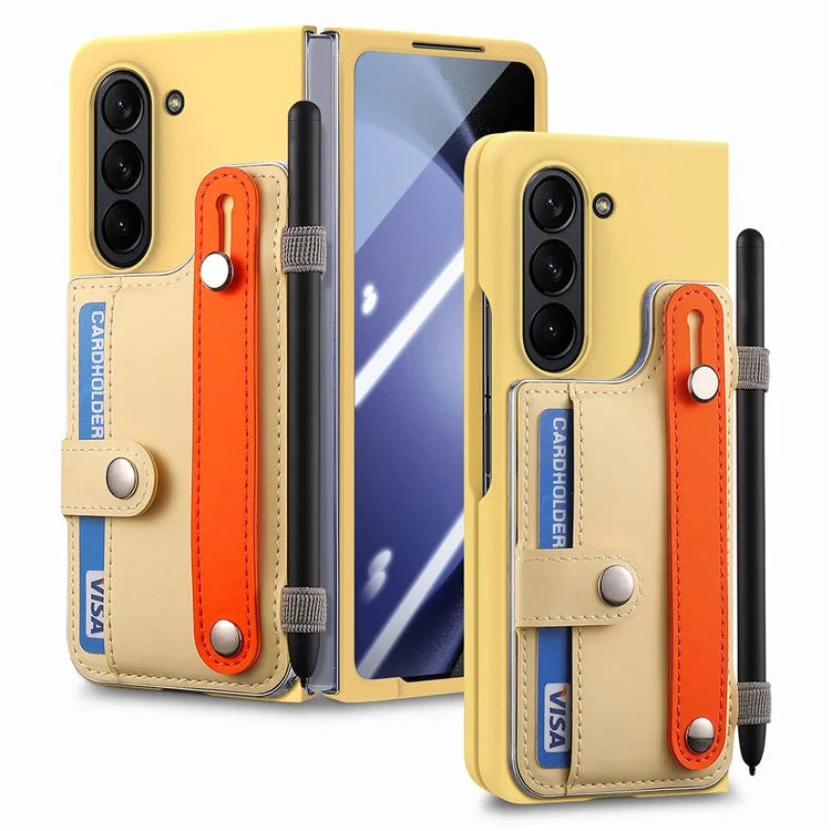 For Samsung Galaxy Z Fold6 5G Case Wristband Kickstand Leather+PC Phone Cover with Screen Film