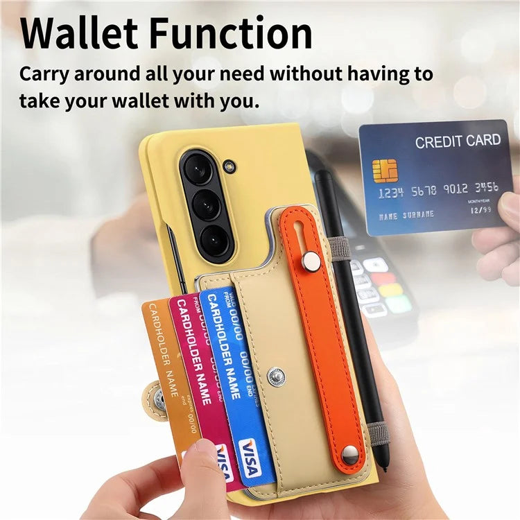 For Samsung Galaxy Z Fold6 5G Case Wristband Kickstand Leather+PC Phone Cover with Screen Film
