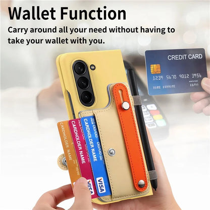 For Samsung Galaxy Z Fold6 5G Case Wristband Kickstand Leather+PC Phone Cover with Screen Film