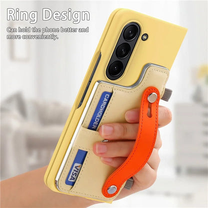 For Samsung Galaxy Z Fold6 5G Case Wristband Kickstand Leather+PC Phone Cover with Screen Film