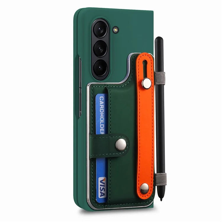 For Samsung Galaxy Z Fold6 5G Case Wristband Kickstand Leather+PC Phone Cover with Screen Film