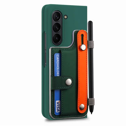 For Samsung Galaxy Z Fold6 5G Case Wristband Kickstand Leather+PC Phone Cover with Screen Film