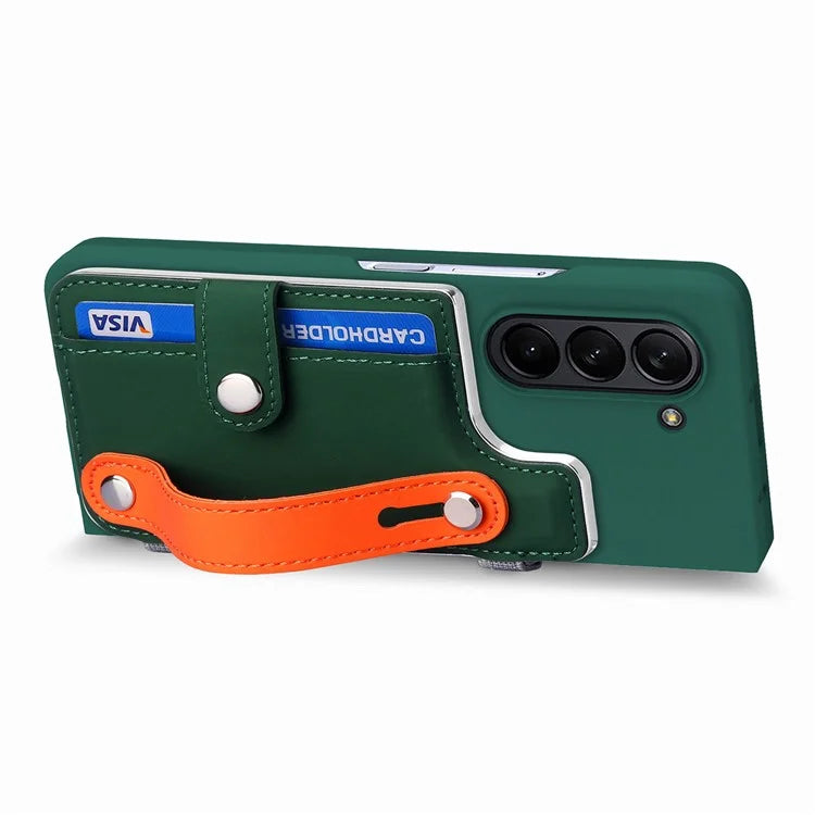 For Samsung Galaxy Z Fold6 5G Case Wristband Kickstand Leather+PC Phone Cover with Screen Film
