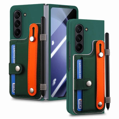 For Samsung Galaxy Z Fold6 5G Case Wristband Kickstand Leather+PC Phone Cover with Screen Film