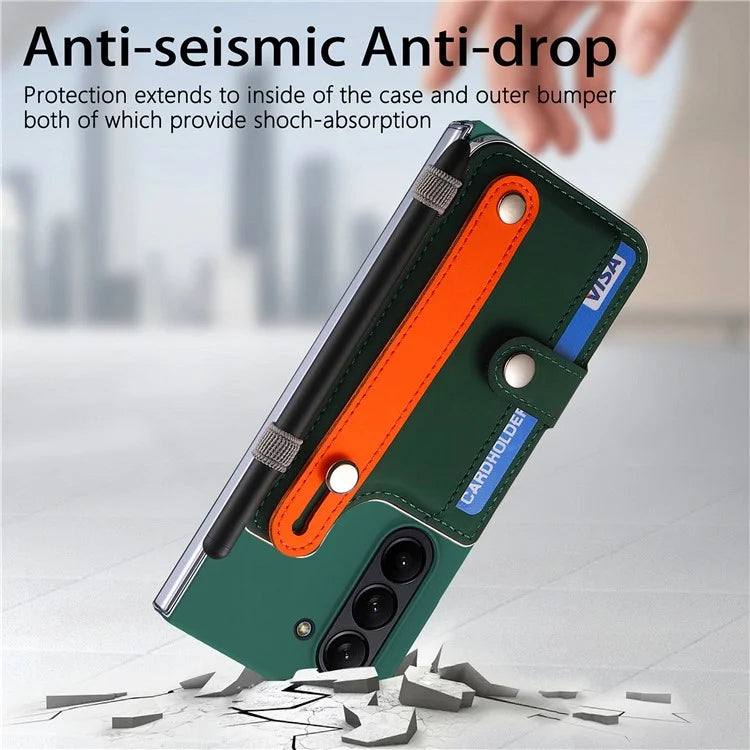 For Samsung Galaxy Z Fold6 5G Case Wristband Kickstand Leather+PC Phone Cover with Screen Film