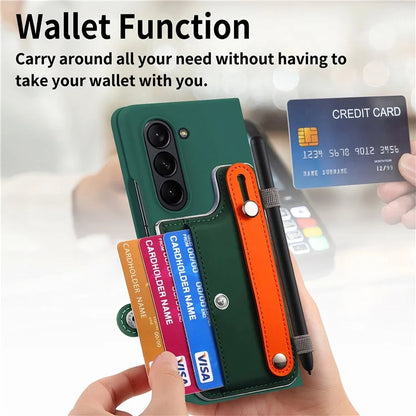 For Samsung Galaxy Z Fold6 5G Case Wristband Kickstand Leather+PC Phone Cover with Screen Film