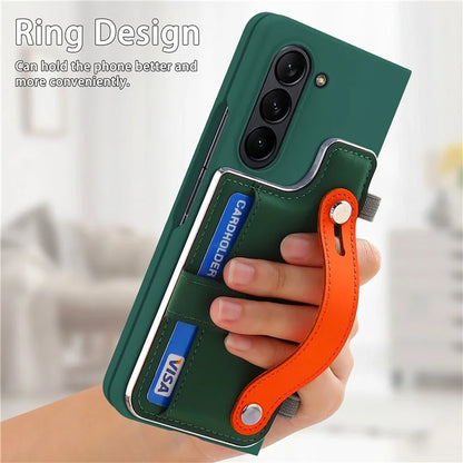For Samsung Galaxy Z Fold6 5G Case Wristband Kickstand Leather+PC Phone Cover with Screen Film