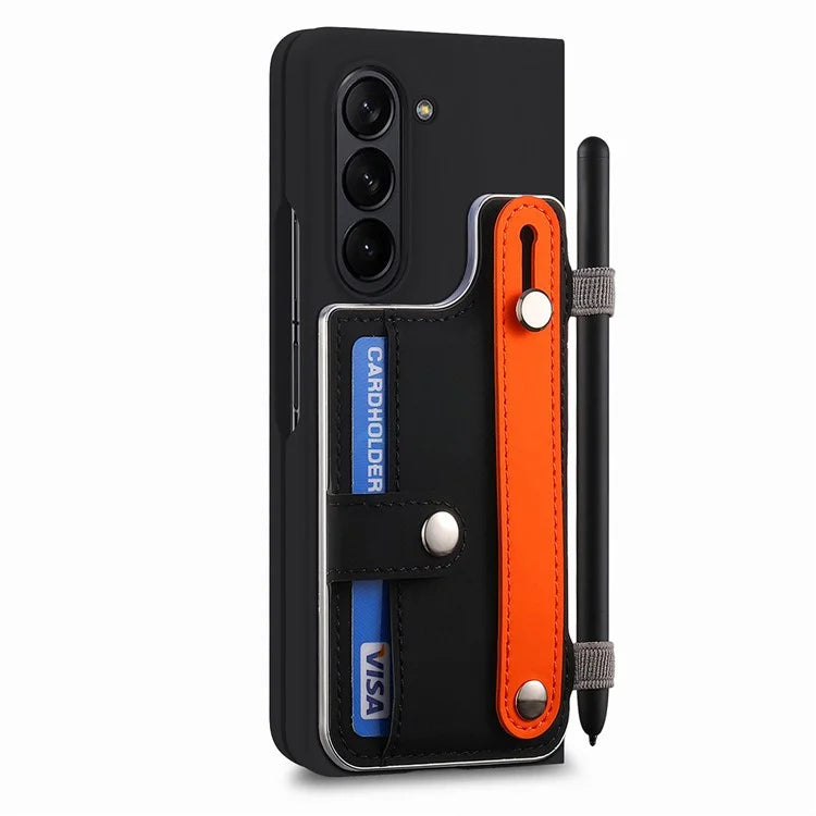 For Samsung Galaxy Z Fold6 5G Case Wristband Kickstand Leather+PC Phone Cover with Screen Film