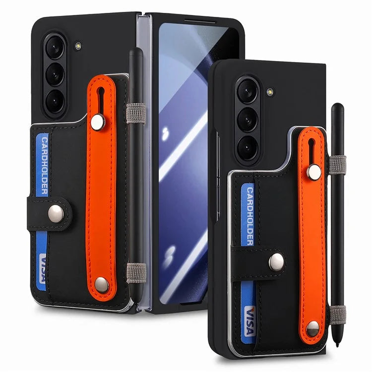 For Samsung Galaxy Z Fold6 5G Case Wristband Kickstand Leather+PC Phone Cover with Screen Film